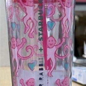 Starbucks Roller Rabbit Pink Monkey Tumbler with Blue Hearts- have 3!